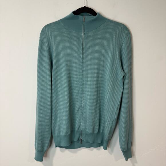 Fioroni Men's Full Zip Sweater Italian Cashmere Silk Wool Blend Blue Aqua 50 Med - Picture 1 of 7